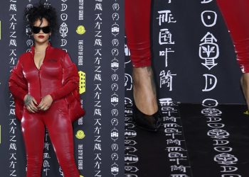 Rihanna Pairs Her A$AP Rocky-Designed Catsuit With Sharp Amina Muaddi Black Heels